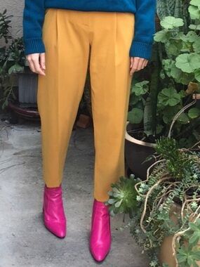 Topshop Bright Mustard High Waist Pleated Trousers With Pockets